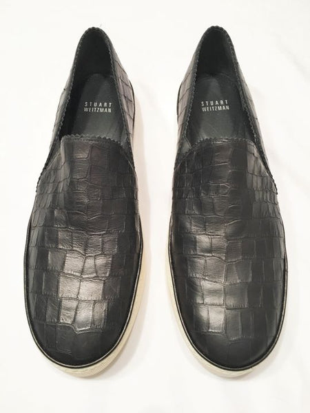 Stuart Weitzman Size 10.5 Nugget Black Leather Slip-ons