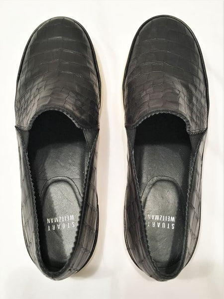 Stuart Weitzman Size 10.5 Nugget Black Leather Slip-ons
