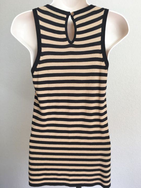 Trina Turk SMALL Black and Tan Striped Tank