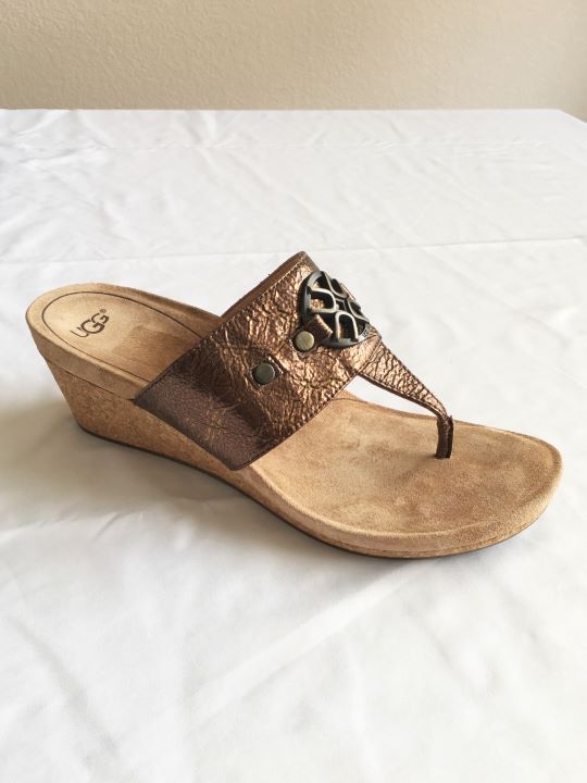 UGG Size 8 Brielle Bronze Cork Wedge Sandal