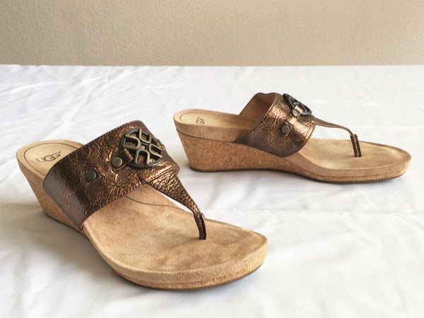 UGG Size 8 Brielle Bronze Cork Wedge Sandal