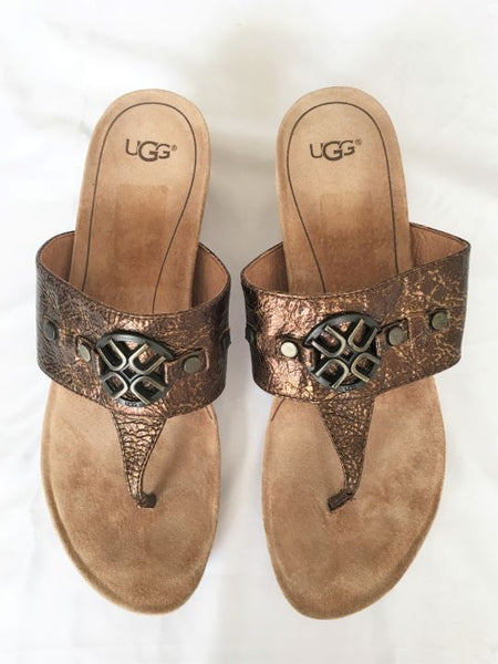 UGG Size 8 Brielle Bronze Cork Wedge Sandal