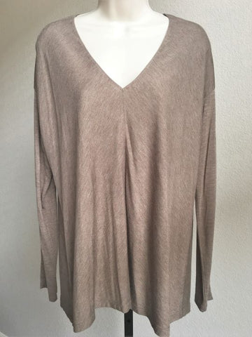 VINCE LARGE Tan Long Sleeve V-Neck Top