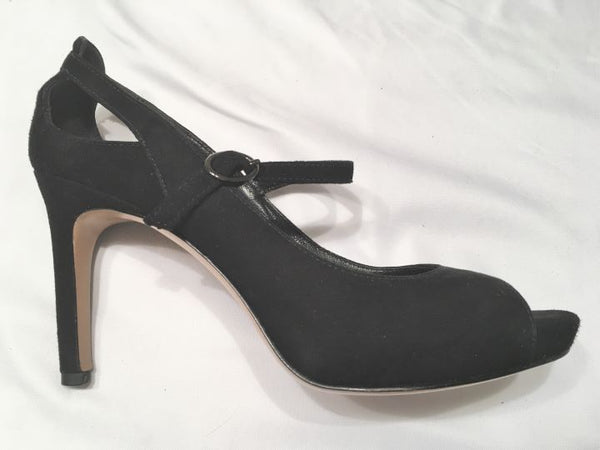 Via Spiga Size 6N Black Suede Peep Toe Heels