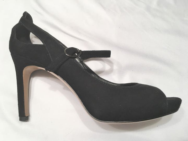 Via Spiga Size 6N Black Suede Peep Toe Heels - CLEARANCE