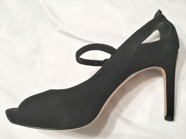 Via Spiga Size 6N Black Suede Peep Toe Heels