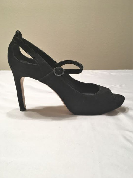 Via Spiga Size 6N Black Suede Peep Toe Heels