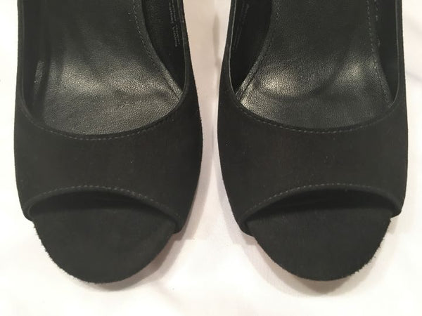 Via Spiga Size 6N Black Suede Peep Toe Heels