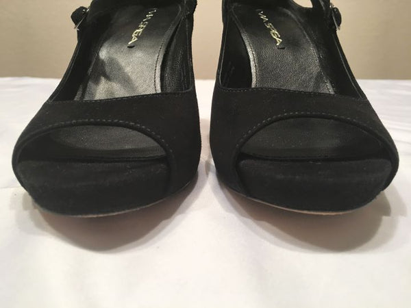 Via Spiga Size 6N Black Suede Peep Toe Heels