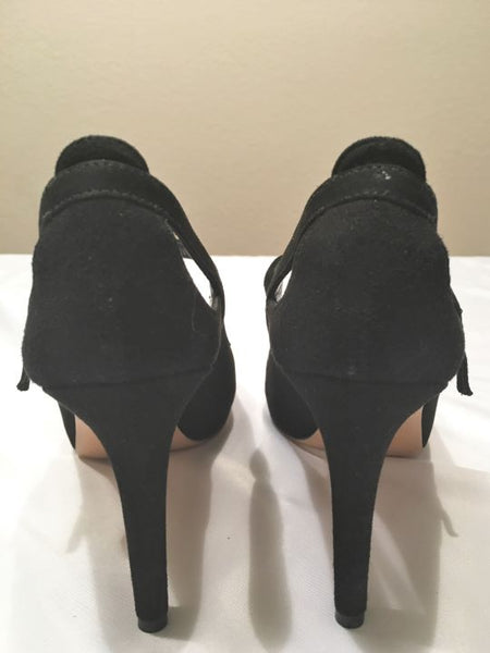 Via Spiga Size 6N Black Suede Peep Toe Heels