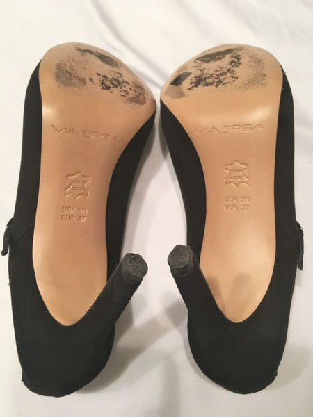 Via Spiga Size 6N Black Suede Peep Toe Heels