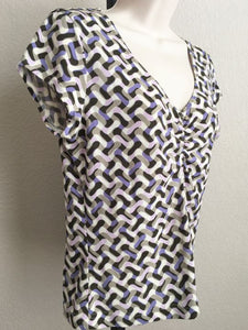 WORTH SMALL White Brown and Purple Geometric Silk Top