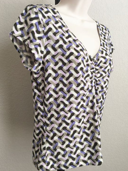 WORTH SMALL White Brown and Purple Geometric Silk Top