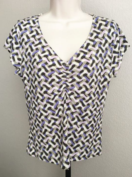 WORTH SMALL White Brown and Purple Geometric Silk Top