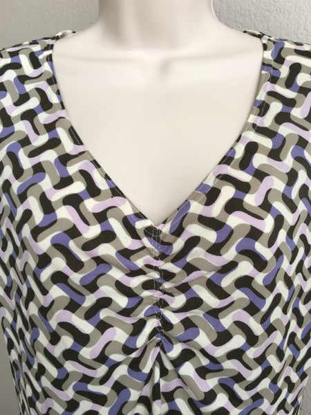 WORTH SMALL White Brown and Purple Geometric Silk Top