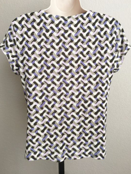 WORTH SMALL White Brown and Purple Geometric Silk Top