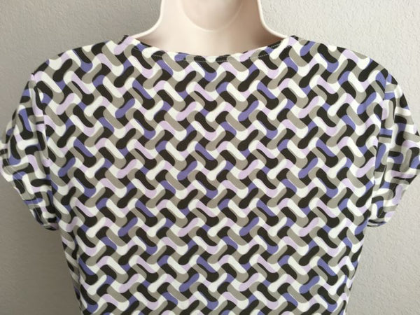 WORTH SMALL White Brown and Purple Geometric Silk Top