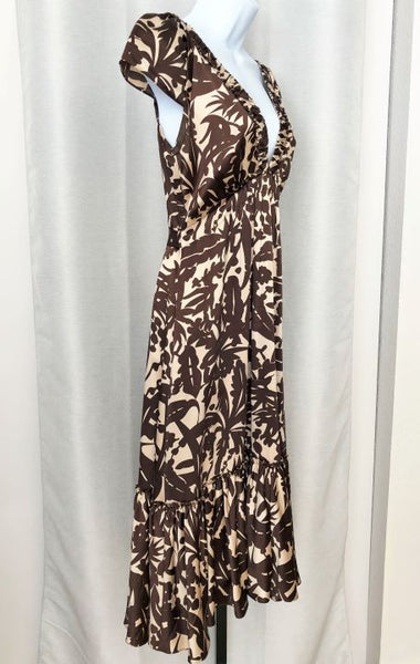 BCBGMaxazria Size 2 Silk Brown Floral Dress