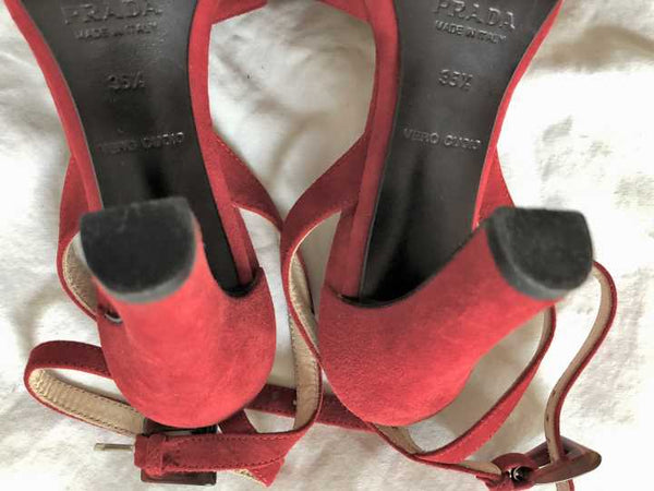 PRADA Authentic Size 6 Red Suede Sandals