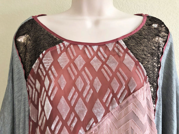 Tiny Anthropologie LARGE Gray and Mauve Top - CLEARANCE