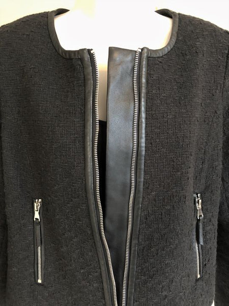 Milly Size 4 Black Leather Trimmed Blazer