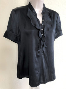 Theory SMALL Black Silk Ruffle Top