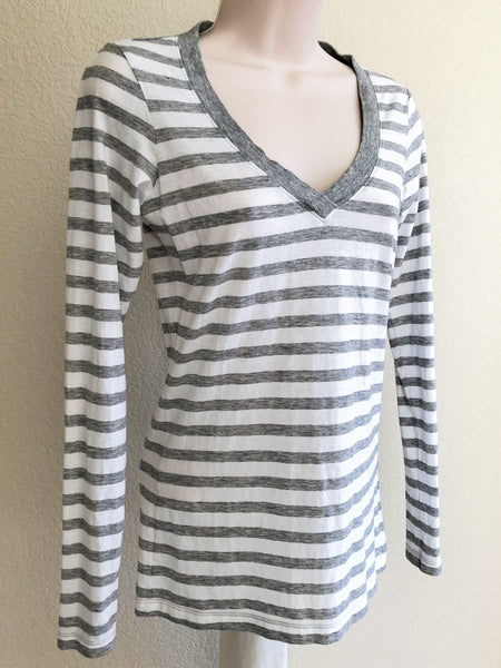 VINCE SMALL White and Gray Striped Top - CLEARANCE