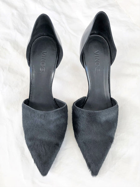 VINCE Size 6 Claire Black Calf Hair Pumps