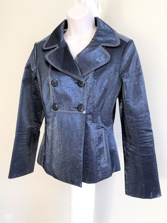 Nanette Lepore Size 10 Navy Patent Pea Coat - CLEARANCE