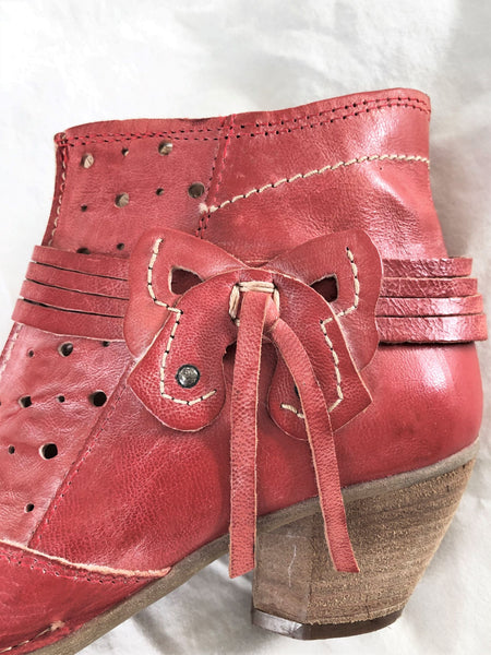 Khris Size 5.5 Red Leather Bootie - CLEARANCE