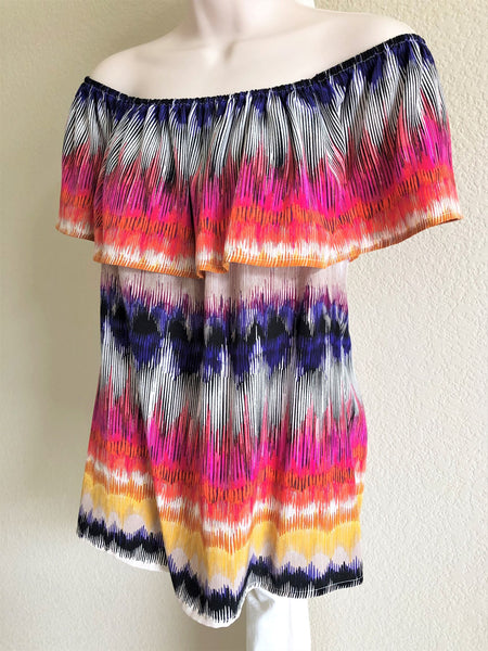 Trina Turk SMALL Silk Colorful Off Shoulder Top