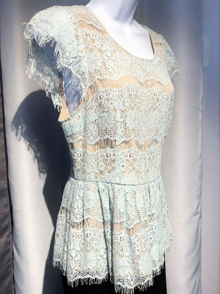 Maeve Anthropologie SMALL Katrine Blue Lace Peplum Top - CLEARANCE