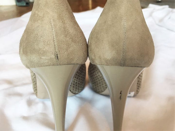 Bruno Magli Size 6.5 Gray Beige Peep Toe Pumps