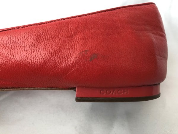COACH Size 6 Chrisann Red Leather Floral Flats