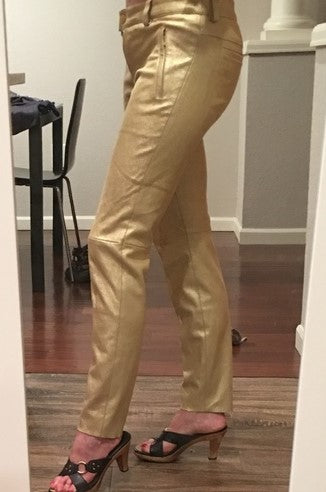 ESCADA Size 4 Gold Metallic Lambskin Suede Pants - RARE