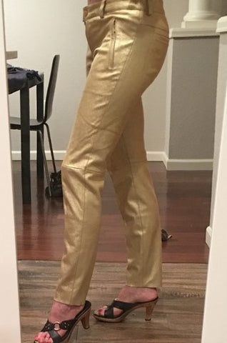 ESCADA Size 4 Gold Metallic Lambskin Suede Pants - RARE