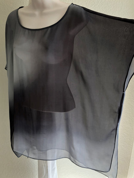 Eileen Fisher MEDIUM Gray Sheer Silk Tunic Top