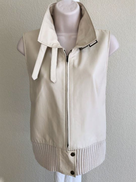 BCBGMaxazria LARGE Cream Leather Vest