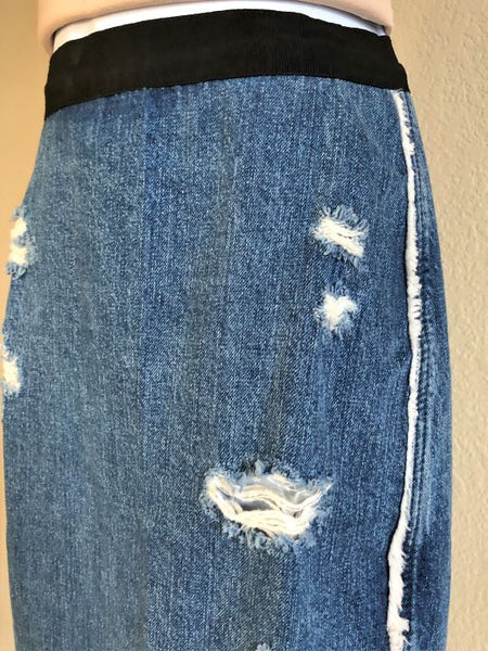Sandro SMALL Blue Denim Distressed Skirt - CLEARANCE