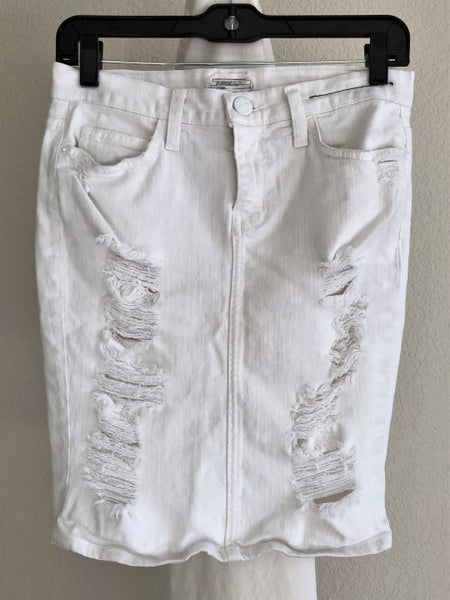 Current / Elliott Size 0 White Denim Distressed Skirt