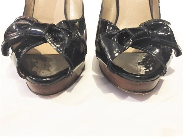 Valentino Authentic Size 7.5 Black Patent Leather Slingbacks