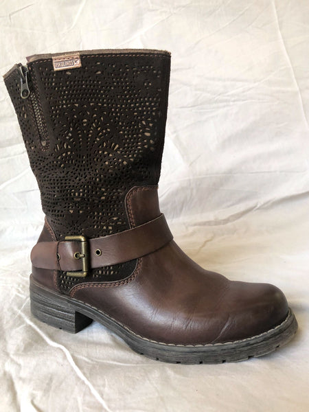 Pikolinos Size 6 Monza Brown Laser Cut Moto Boots
