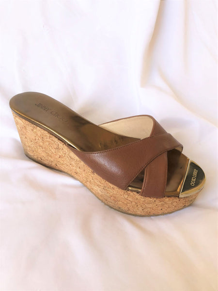Jimmy Choo Authentic Size 8.5 Brown Wedge Sandal