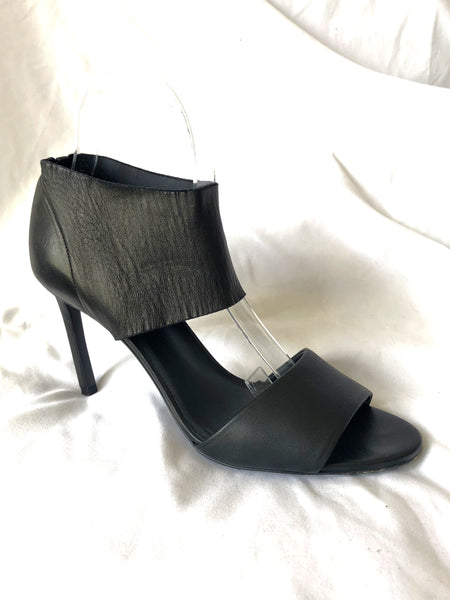 VINCE Size 9 Stephanie Black Leather Open Toe Heels