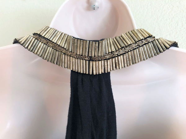 Haute Hippie MEDIUM Black Bead Neck Top