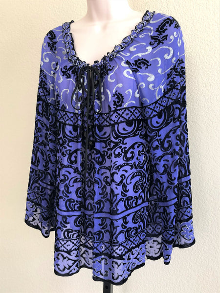 Hale Bob MEDIUM Purple Velvet Silk Blend Print Top