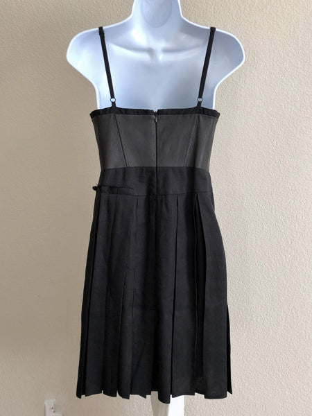 Rag & Bone Size 6 Black Leather Top Pleated Dress