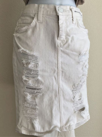 Current / Elliott Size 0 White Denim Distressed Skirt