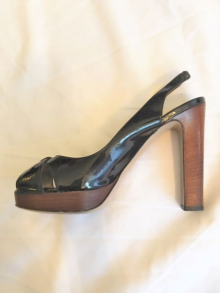 Valentino Authentic Size 7.5 Black Patent Leather Slingbacks