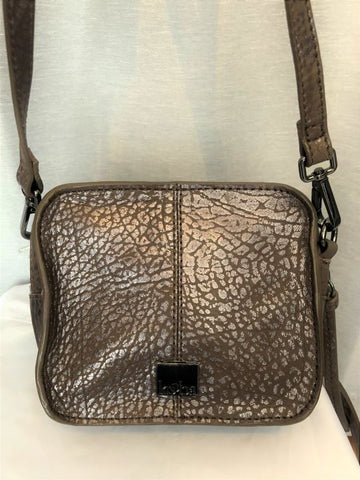 kooba NEW Brown Metallic Crackle Print Leather Cross Body